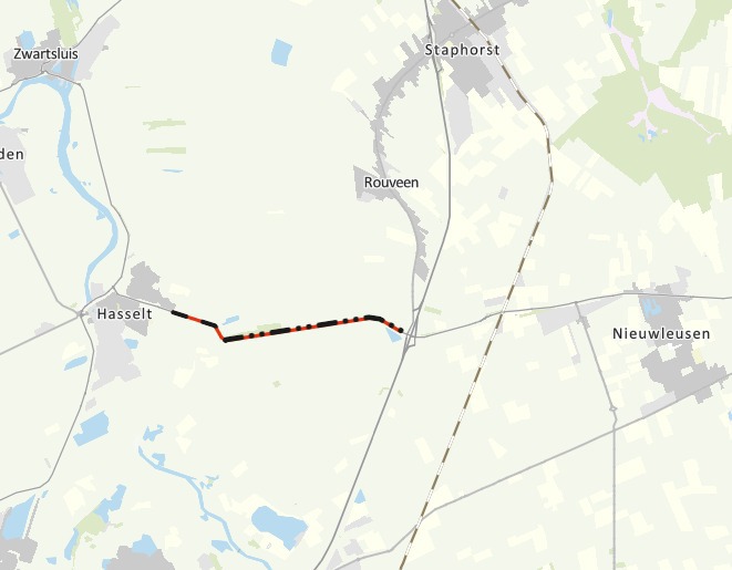 Wegkaart N377 tussen Hasselt en Nieuwleusen