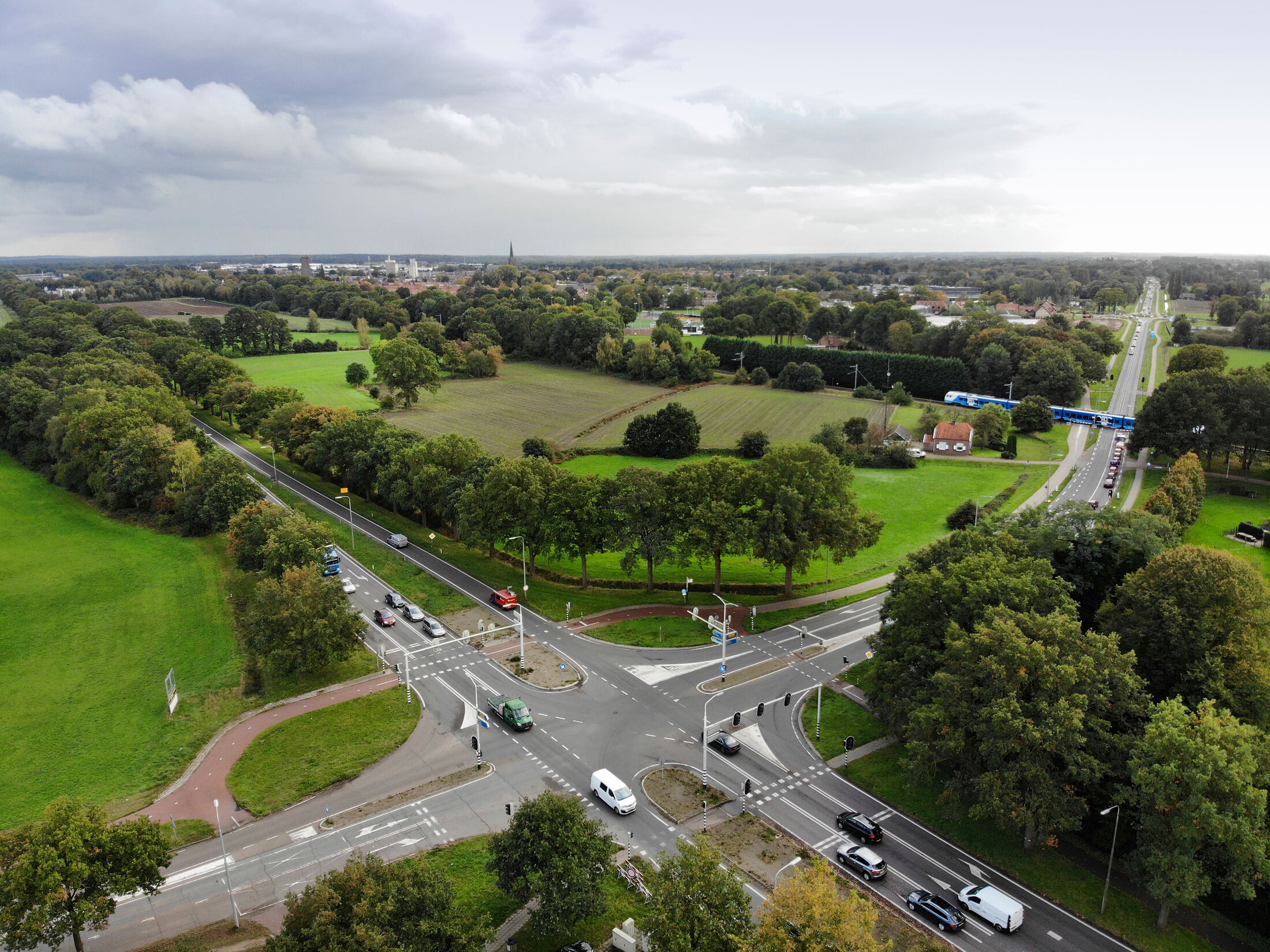 Dronefoto van Verkeerssituatie N35 Raalte Kruispunt Nieuwe Deventerweg